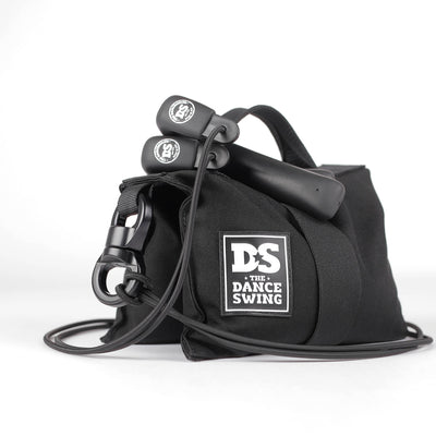 Black - The Dance Swing improves solo dance practice and dance lessons by adding connection.   Great for Swing Dance, Salsa Dance, Bachata and most social dances.  Includes Handles, 20lb Steel Shot bag with Rock Exotica swivel, Non Slip mat.
